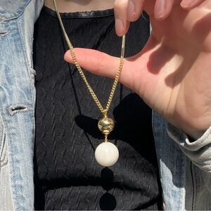 Ann Taylor Pendant White Bead Statement Necklace Gold Chain Casual Formal